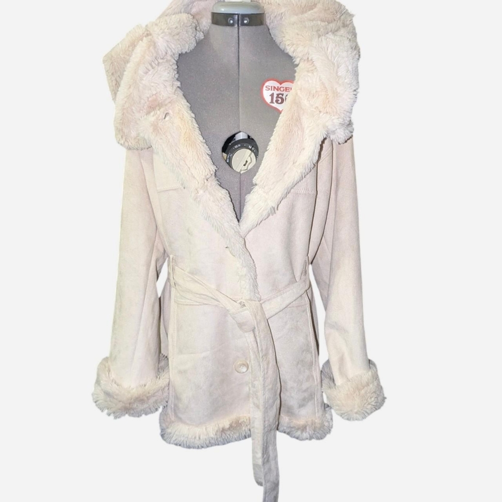 Y2K Cream Faux Fur Lined Penny Lane Trench Coat